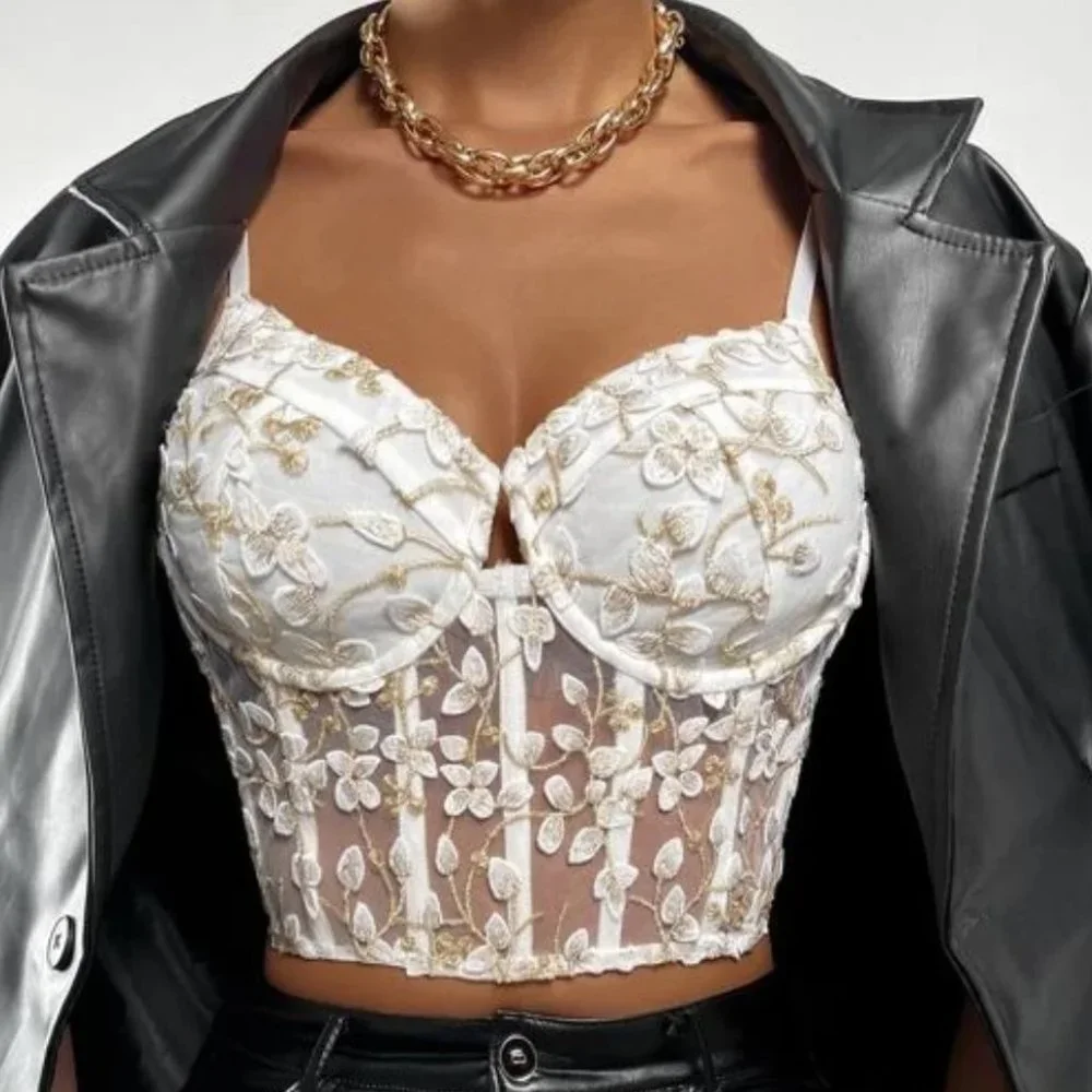 Floral Embroidered Lace Bustier Cami Top - Picture 1 of 5